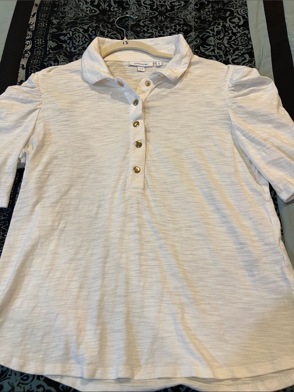 Chico's White Polo with Gold Buttons